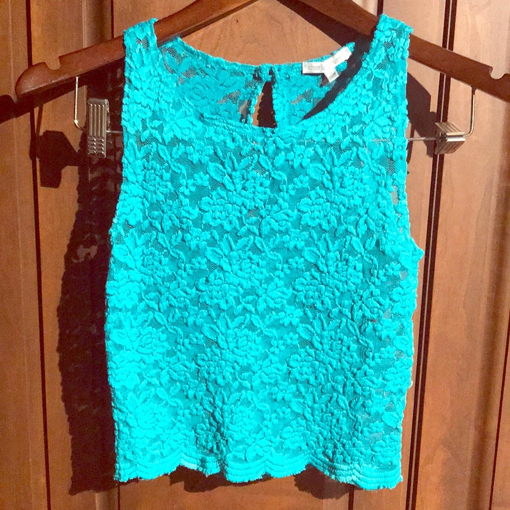 Teal laced crop top